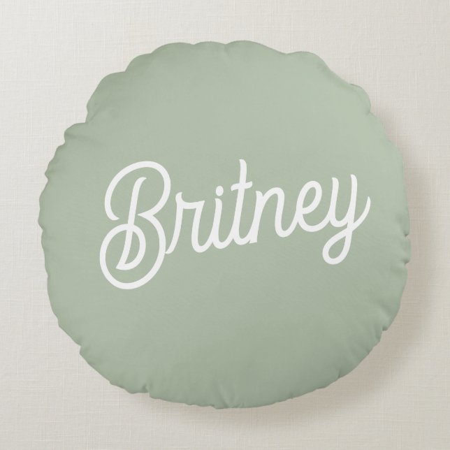 Modernes, grün Personalisiertes Monogramm und Name Rundes Kissen (Vorderseite)
