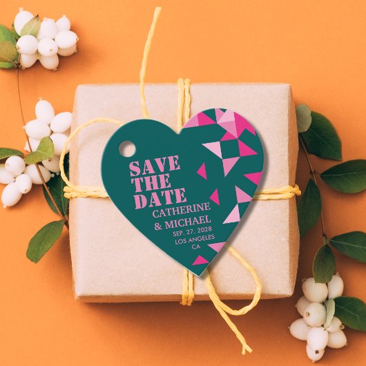 Modernes Grün/Rosa Herz Save the Date Geschenkanhänger
