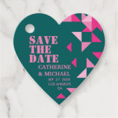 Modernes Grün/Rosa Herz Save the Date Geschenkanhänger (Vorderseite)