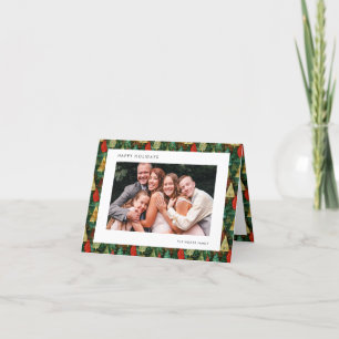 Modernes Grün-Rot-Muster Familie Foto Happy Feiertagskarte