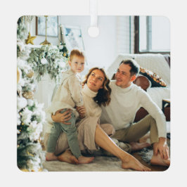 Modernes Grün Schwarzes Weihnachtsfamilien Foto Ornament Aus Metall