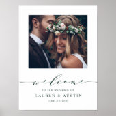 Modernes Grün-Script-Foto Hochzeitszeichen Poster (Vorne)