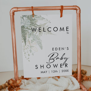 Modernes Grün und Gold Begrüßungs-Baby-Duschzeiche Poster