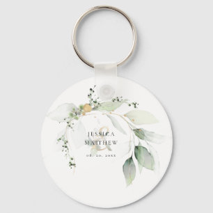 Modernes Grün und Gold Eukalyptus   Schlüsselanhänger