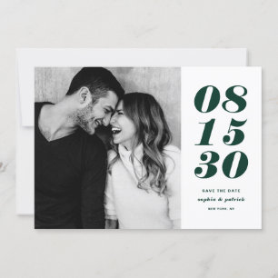 Modernes Grün und Weiß Datumstypografie-Foto Save The Date