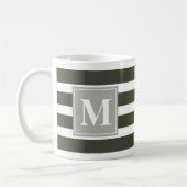 Modernes Grün und Weiß Streifen mit Monogramm Kaffeetasse (Links)