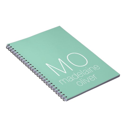 Modernes, grün-weißes Monogramm-Notebook Notizblock (Rechte Seite)