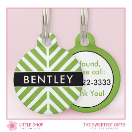 Modernes Grün Zickzack Personalisiert Haustiermarke