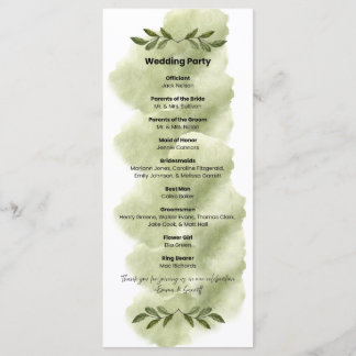 Modernes grünes Blatt minimalistisches Hochzeitspr Programm