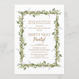 Modernes grünes Blätter Gold Empty Nest Party Einladung