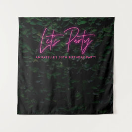 Modernes grünes Blattpink-Mädchenneon Lasse Party Wandteppich