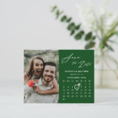 Modernes grünes, elegantes Script-Foto Save the Da Ankündigungspostkarte (Stehend Vorderseite)