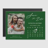 Modernes grünes, elegantes Script-Foto Save the Da Magneteinladung (Vorne/Hinten)