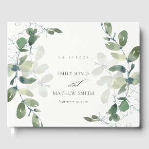 MODERNES GRÜNES EUCALYPTUS FOLIAGE WATERCOLOR WEDD GÄSTEBUCH