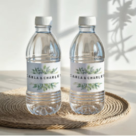 Modernes, grünes Foliage Wasserflaschen-Etikett Wasserflaschenetikett