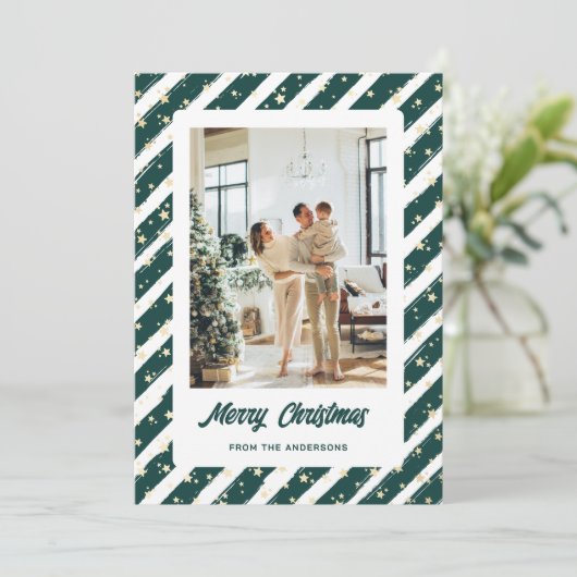 Modernes grünes Foto Frohe Weihnachten (Stehend Vorderseite)