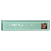 Modernes grünes Foto für Berufliche Führungskraft Namensplakette (Vorderseite)