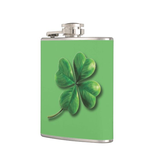 Modernes grünes irisches Kleeblatt Flachmann (Links)