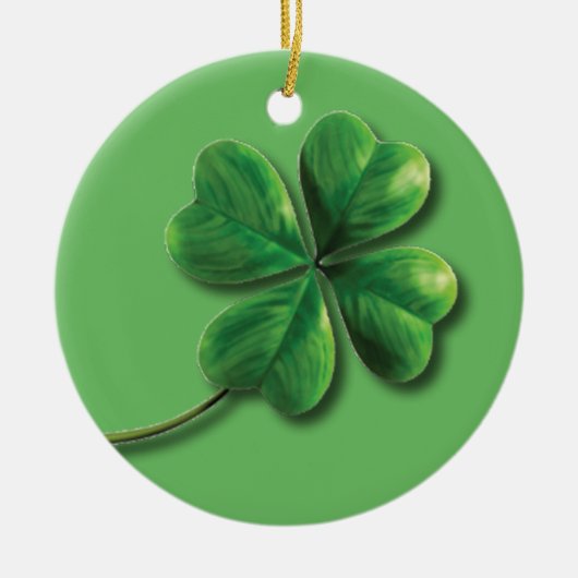 Modernes grünes irisches Kleeblatt Keramikornament (Vorne)