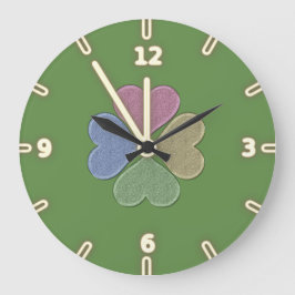 Modernes grünes irisches Kleeblatt, St. Patrick's Große Wanduhr
