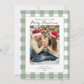Modernes grünes Kariertes Foto frohe Weihnachten (Vorderseite)