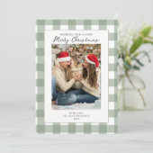 Modernes grünes Kariertes Foto frohe Weihnachten (Stehend Vorderseite)