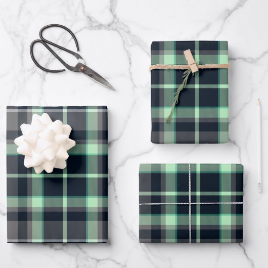 Modernes, grünes, Kariertes Tartan-Muster Geschenkpapier Set (Vorderseite)