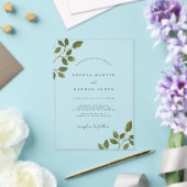 Modernes grünes Leaf klare Minimalistische Hochzei Acryleinladungen (In Situ (Hochzeit))