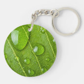 Modernes grünes Leaf mit Raindrops Schlüsselanhänger (Rückseite)