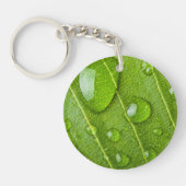 Modernes grünes Leaf mit Raindrops Schlüsselanhänger (Vorderseite)