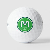 Modernes grünes Logo Fett Monogramm mit Alter Golfball (Vorderseite)