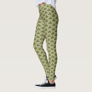 Modernes grünes Lorbeerblattmuster auf Beige Leggings