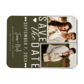 Modernes grünes Olive Save the Date 2 Foto Hochzei Magnet (Horizontal)