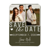 Modernes grünes Olive Save the Date 2 Foto Hochzei Magnet (Vertikal)
