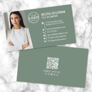 Modernes grünes professionelles QR-Code-Foto-Logo Visitenkarte