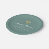 Modernes grünes religiöses Kreuz Erste Kommunion Pappteller (Schrägansicht)