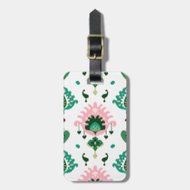 Modernes grünes Rosa, mädchenhaftes Ikat-Stammesmu Gepäckanhänger