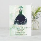 Modernes, grünes Schmetterlingskleid Tiara Quince Einladung (Stehend Vorderseite)