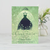 Modernes, grünes Schmetterlingskleid Tiara Quince Einladung (Stehend Vorderseite)