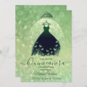 Modernes, grünes Schmetterlingskleid Tiara Quince Einladung (Vorne/Hinten)