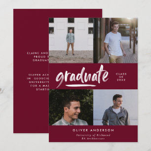 Modernes grünes Skript 4 Foto burgundy Abschluss Einladung