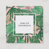Modernes grünes tropisches Watercolor-Blätter Quadratische Visitenkarte (Vorderseite)