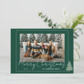 Modernes grünes Weihnachtsbaum-Foto Feiertagskarte (Stehend Vorderseite)