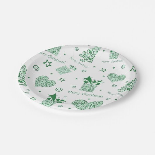 Modernes grünes Weihnachtsbaum Weihnachtsbaum-Part Pappteller (Schrägansicht)