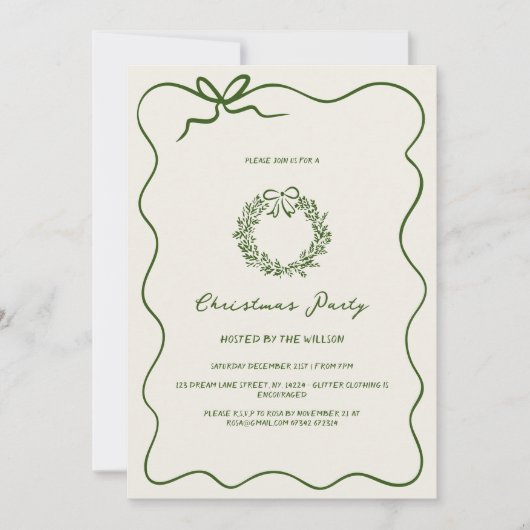 Modernes grünes Whimsisches Weihnachtsfest-Party Einladung (Vorderseite)