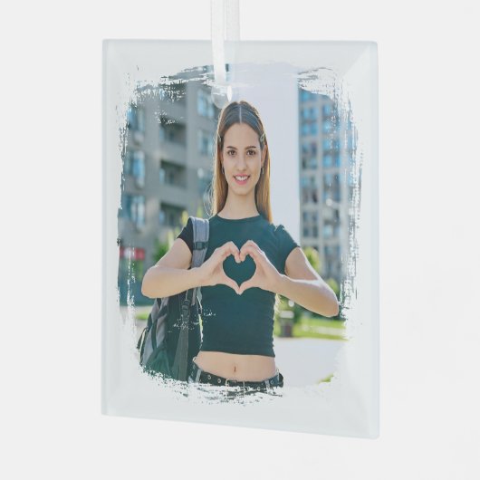 Modernes Grunge Border Foto Ornament Aus Glas (Vorderseite links)