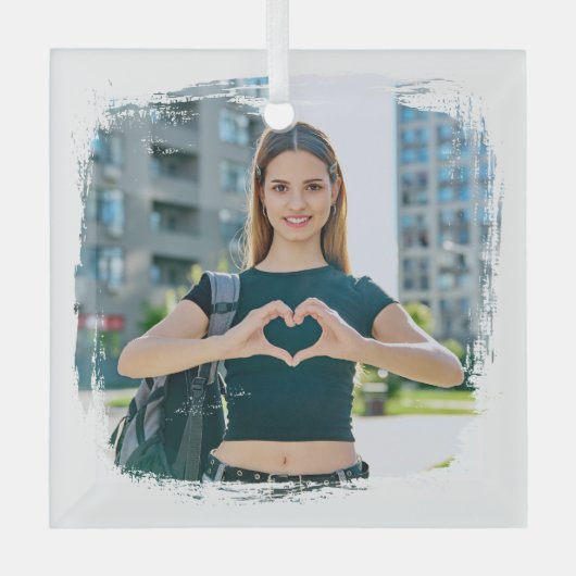 Modernes Grunge Border Foto Ornament Aus Glas (Vorderseite)