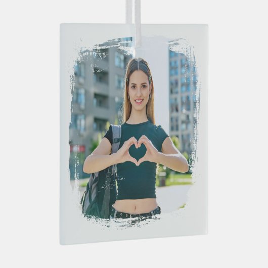 Modernes Grunge Border Foto Ornament Aus Glas (Vorderseite Rechts)