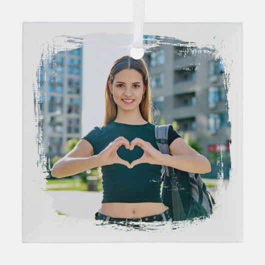 Modernes Grunge Border Foto Ornament Aus Glas (Rückseite)