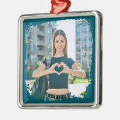 Modernes Grunge Border Foto Ornament Aus Metall (Links)